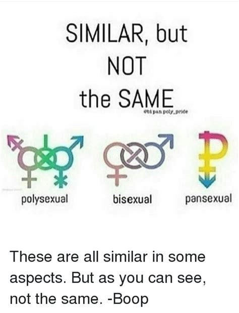 Some people who use them claim that the word bisexual reinforces the gender binary. SIMILAR but NOT the SAME Pride Poly Sexual Pansexual ...