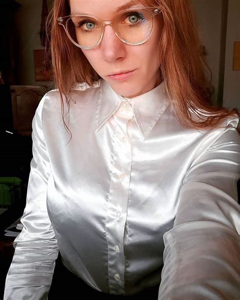 Womens satin silk work button down blouse shirt with cuffs. Pin by Tyler Higgs on Satin in 2020 | Women white blouse ...