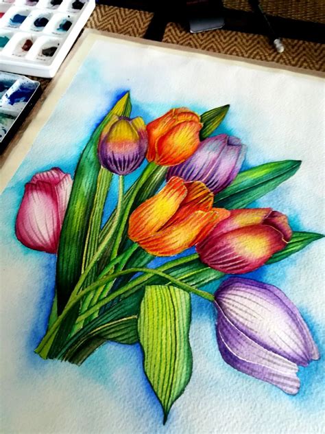 Painting with flowers port wash. ปักพินโดย asha sreenivasan ใน water colour