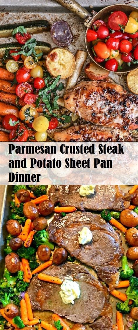 Steak and veggies sheet pan dinner is a quick and easy way to have a flavorful, homemade meal on the table during busy week nights. Parmesan Crusted Steak and Potato Sheet Pan Dinner | Sheet ...