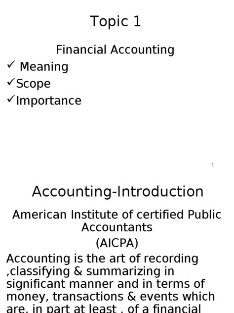 Personal finance covers topics like budgeting, debt, saving and insurance. Topic 1: Financial Accounting Meaning Scope Importance