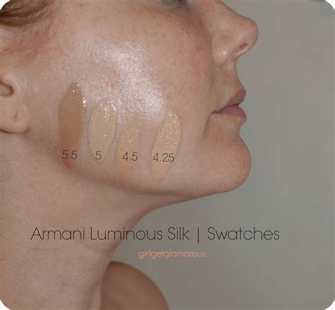 If you are completely between these two and want dewy finish then giorgio armani. Armani Luminous Silk Foundation Swatches | 4.25 - 4.5 - 5 ...