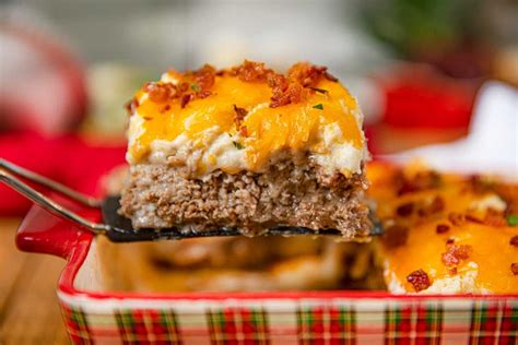 Sprinkle the brown gravy mix over the items in the casserole dish. Loaded Mashed Potato Meatloaf Casserole is beef meatloaf, loaded mashed potatoes, bacon and c ...