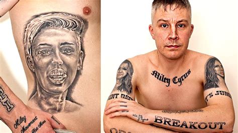 Yesterday, celebrity tattoo artist doctor woo posted a picture of a new miley cyrus tattoo to his instagram, the singer's first since her split with liam hemsworth. 40yr Old Man Covers His Whole Body In Miley Cyrus Tattoos ...