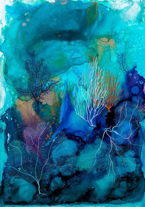 28 high x 40 wide x 1.5 depth (70 x 100 x 3.5 cm) materials used: Opal Coral Reef in 2020 | Watercolor coral reef, Coral ...