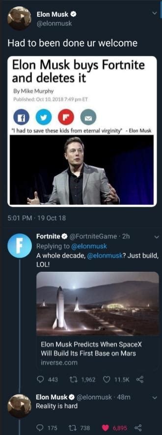 He also tweeted popular fortnite player myth. Elon Musk vs. Fortnite on Twitter is so good : FortNiteBR