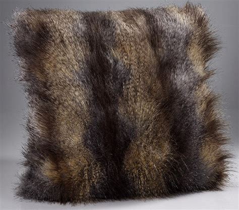 Icon™ bavarian wolf cushion is a luxury faux fur home accessory featuring a warm grey striped pattern. Blue Wolf Luxury Faux Fur Cushion