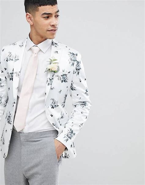 Men's slim fit suit separates. ASOS DESIGN Wedding Super Skinny Blazer In White Floral ...