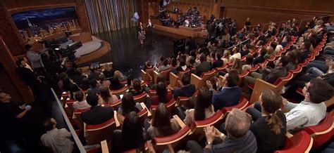 The roots is the show's house band and steve higgins is the announcer. This shot shows you how small Jimmy Fallon's studio is for ...