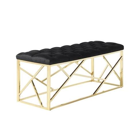 Iron table legs, trapezoid table legs. Allen Bench In Black Velvet And Gold Plated Stainless ...