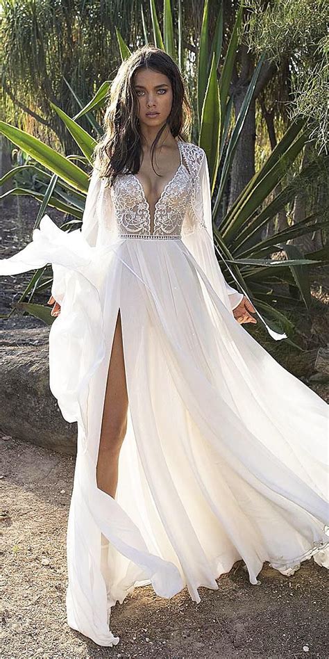 Beach wedding dresses lace satin a line ivory luxury back cross high split summer bridal gowns with train. 21 Fantastic Lace Beach Wedding Dresses | Wedding dress ...