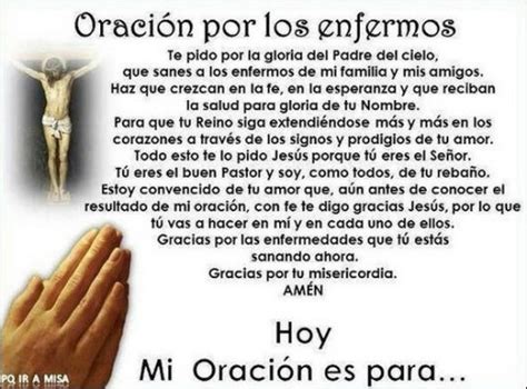 Mar 30, 2020 · dios les bendiga quiero pedir la oracion por mi hija maylin marquez y mi yerno anthony concepcion tengo un problema con housing y puse a mi hija en el leasse para hacer un tranfer y ella me dijo que la pusiera en mi leasse y ella se fue para atras con su marido y se puso a trabajar el problema es que yo quiero sacarla del leasse y houssing me pide una carta de donde ella vivia y para donde se. Oración por los enfermos