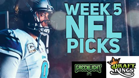 Before you set your week 1 nfl dfs lineups on draftkings or fanduel, be sure you check out what mike mcclure has to say. Week 5 NFL Draftkings Picks / First Look Lineup - YouTube