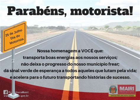 Parabéns a todos os motoristas! Mairi News: Parabéns, motorista!