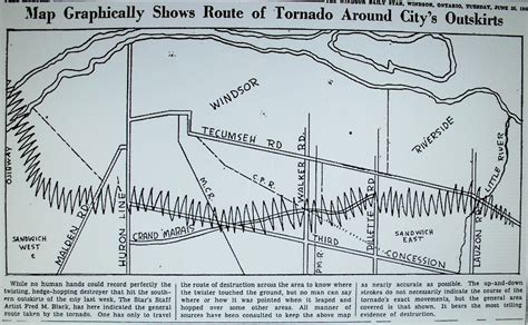 The tornado touched down near. June 17, 1946 - The Great Windsor Tornado route of damage ...