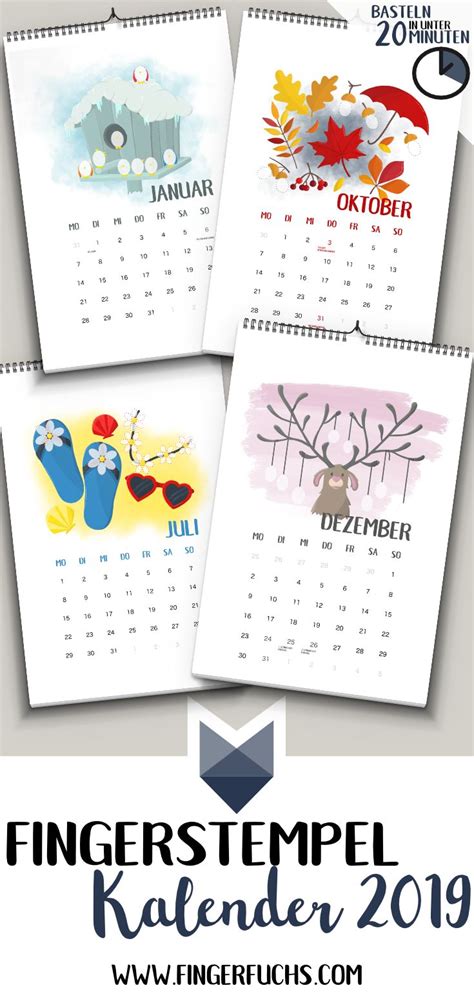 Januar 2019, februar 2019, märz 2019. Einfach Kalender basteln mit Kindern - Fingerstempel ...