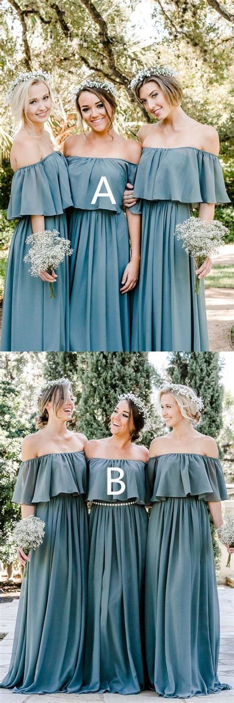 Maybe you would like to learn more about one of these? Off-the-Shoulder Ruffled Dusty Blue Bridesmaid Dresses ...