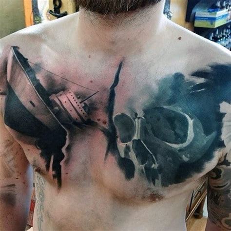 Using very little to no black and no outlines, this style of tattooing goes against conventional even though they're stunning, some artists caution against watercolor tattoos. 50 Skull Chest Tattoo Designs For Men - Haunting Ink Ideas