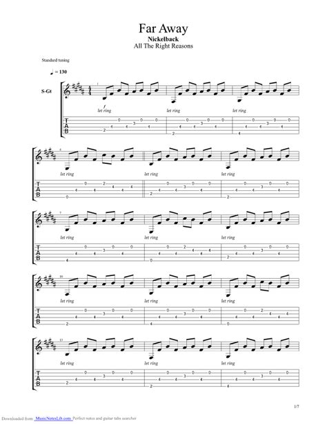 Far away guitar pro tab by Nickelback @ musicnoteslib.com