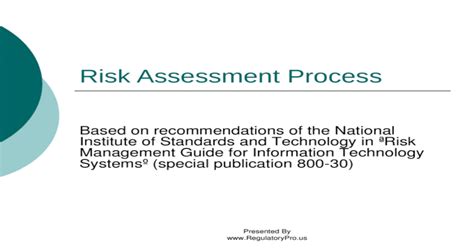 Make a plan, assign roles, define the scope, set a timeline, schedule reporting, and set goals for improvement in preparation for a nist risk assessment. Risk Assessment Process NIST 800-30 - PPT Powerpoint