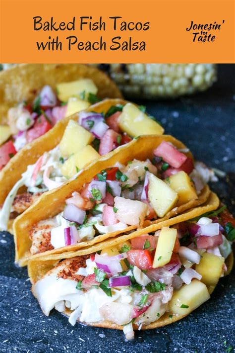 The coleslaw dressing is where all the flavor is. Baked Fish Tacos with Peach Salsa and Creamy Coleslaw