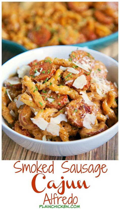 Stir in cream, parmesan cheese, creole seasoning and pepper; Smoked Sausage Cajun Alfredo in 2020 | Smoked sausage ...