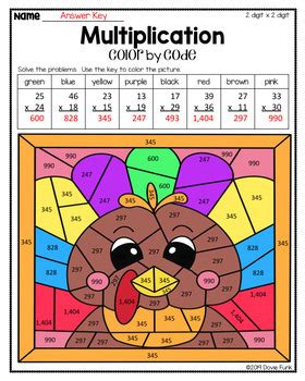 Thanksgiving math coloring worksheets it's the time to think about fun ways to incorporate thanksgiving into your lesson plans! THANKSGIVING Multiplication Coloring Worksheets 2 DIGIT X 2 DIGIT by Dovie Funk