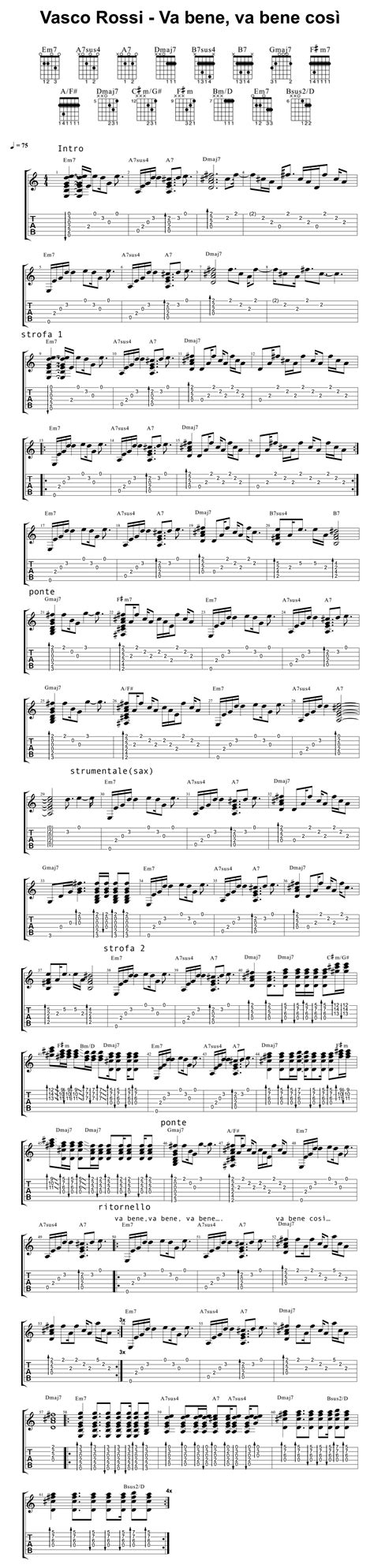 Si chiama accordo di settima maggiore e va bene così. Vasco Rossi Va bene, va bene così TAB chitarra (versione ...