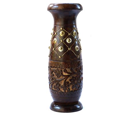 Wooden stand flower vase container tabletop decorative ash wood handmade wedding. Wooden Hand Carved Flower Vase- Floral Design & Brass Work ...