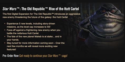 The first digital expansion for the old republic introduces an aggressive new enemy threatening the future of the galaxy: SWTOR: Rise of the Hutt Cartel Announced