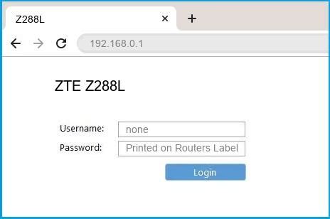 Find zte router passwords and usernames using this router password list for zte routers. 192.168.0.1 - ZTE Z288L Router login and password