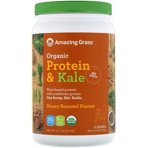 Amazing grass, organic protein & kale powder, plant based, smooth chocolate,555g. Amazing Grass Protein & Kale Powder, Honey Roasted Peanut ...