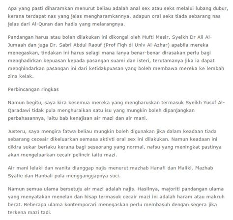 Jika keluar mazi, maka wajib menjauhinya, kerana kenajisan (mazi) tersebut. kesimpulan : Kutukan Dewata: HUKUM JILAT KEMALUAN ISTERI.