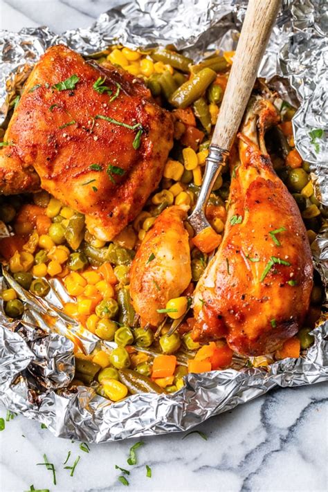 Remove chicken from oven and turn the temperature of the oven up to 425 degrees. 5-Ingredient BBQ Rooster Foil Packets > All about fitness ...