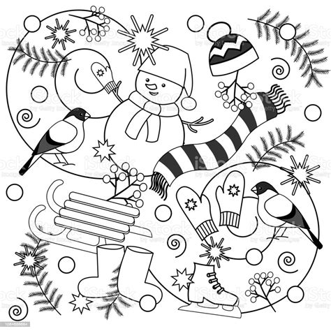 Penguin mandala winter coloring pages for adults. Winter Coloring Pages For Kids And Adults Stock ...