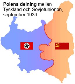 Som du ser på kartan här nedanför blev de västra delarna tyska. Andra världskriget börjar - Hitler anfaller Polen ...