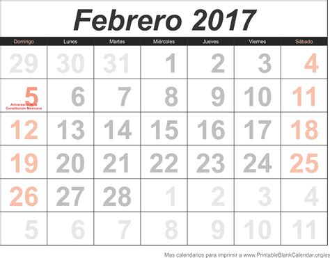 Febrero 2017 Calendario para Imprimir - Calendarios Para Imprimir