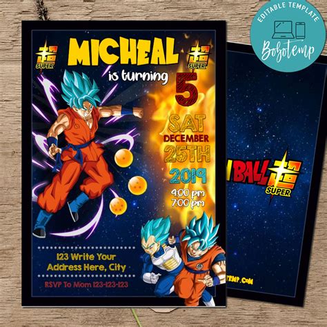Fast delivery to the uk and worldwide. Editable Son Goku Dragonball Z Invitation Digital File | Bobotemp