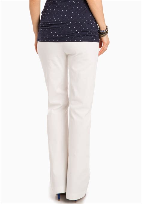 Ce pantalon grossesse vous apporte style et élégance en toute occasion. Pantalon grossesse blanc, coupe flare, bandeau haut, toile ...