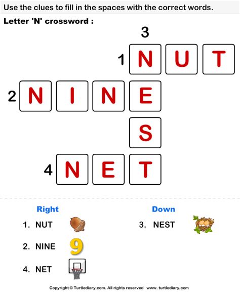 Z, alphabet wise crossword clue answers. Letter N Crossword Worksheet - Turtle Diary