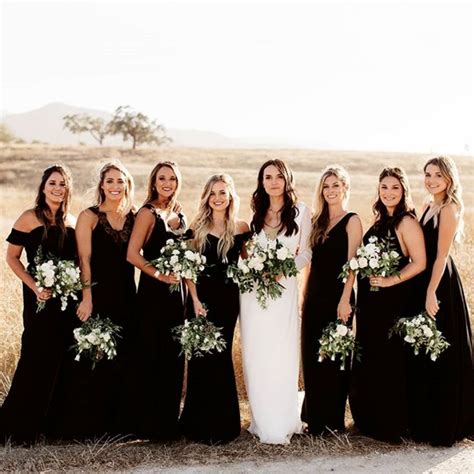 In the past, some people considered with this in mind, today's brides have been quick to embrace black dresses for their maids. How gorgeous is this look? Bridesmaids in black, the bride ...