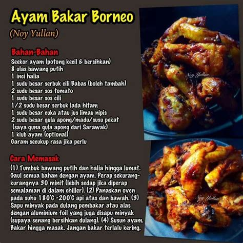 Perap daging dgn halia bawang putih kunyit sejam atau lebih pastu bakar air asam. Ayam bakar Borneo | ayam/daging | Pinterest | Borneo ...