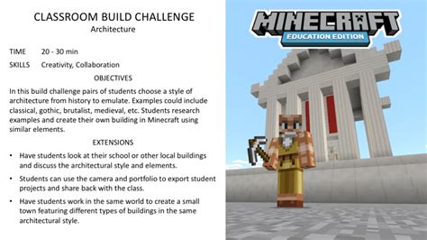 Don't forget to consider throwing in some minecraft mods to change up the game and make some of the building a bit easier. Activity of the Week: Architecture Build Challenge ...