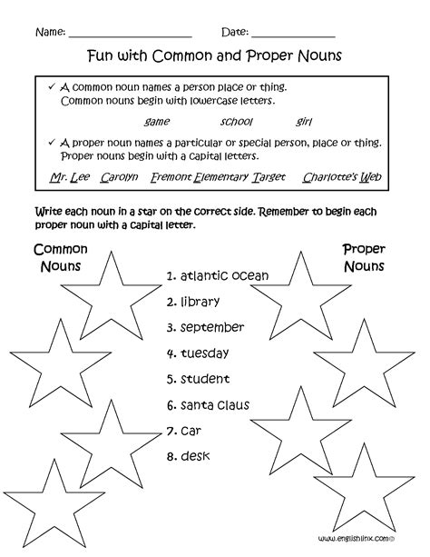 Chalks/markers, board, textbook and worksheets for all students 9if photocopy facility is not available, write the sentences on the board). Image result for common proper noun fun worksheets for ...