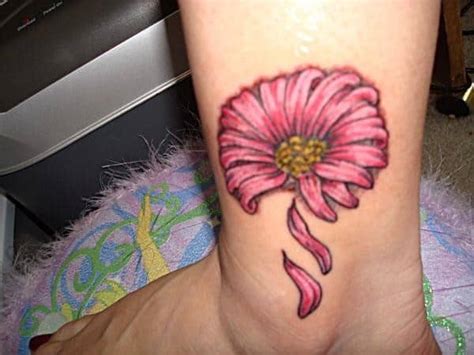 Beautiful pink daisy flower with quote tattoo. 150 Amazing Daisy Tattoos & Meanings (Ultimate Guide ...