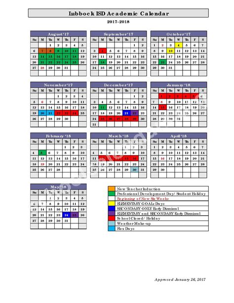 1st semester, 67 instructional days. 2017 - 2018 Academic Calendar | Lubbock Independent School ...