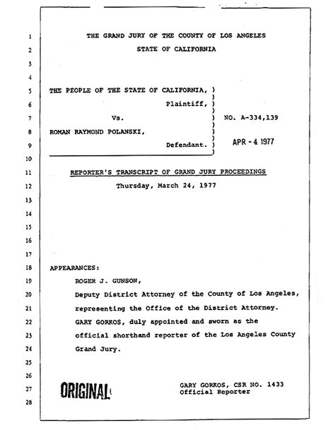 After taking a few pictures of her fully clothed, he instructed her to take off her top, and she complied. Roman Polanski Grand Jury Transcript | The Smoking Gun