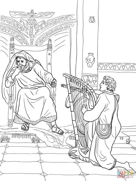 David showed the king the corner of the robe that. David Plays the Harp for Saul coloring page | Free ...