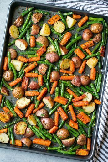 Toss potatoes and green beans in a large bowl with 2 teaspoons oil, salt and pepper. Garlic Herb Roasted Potatoes Carrots and Green Beans ...