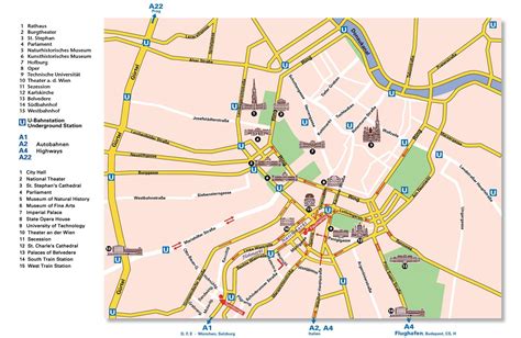 Plan de ville avec curiosités et austria city plans. Ringstrasse Vienna map - Ringstrasse map (Austria)